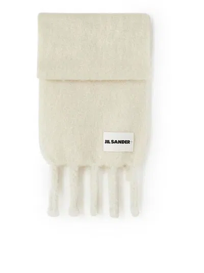 Jil Sander White Mohair Blend Scarf