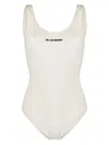 Jil Sander Printed Logo One Piece Swimsuit In Neutral
