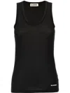 Jil Sander Black Crewneck Sleeveless Top In Cotton In Black