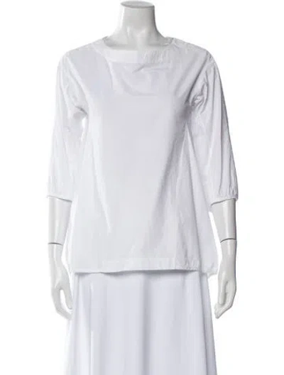 Pre-owned Jil Sander Scoop Neck Three-quarter Sleeve Blouse In White