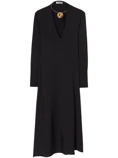 Jil Sander Scoop-neck Virgin Wool Midi Dress In Black (black)
