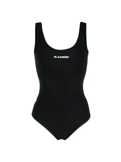 Jil Sander Scoop-back Logo-print Swimsuit In Black