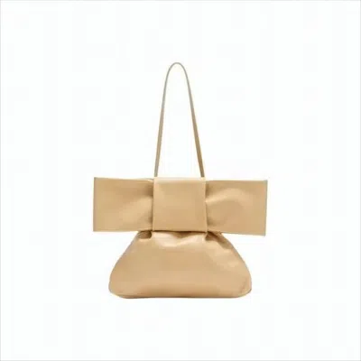 Jil Sander Sculptural Calf Leather Shoulder Bag With Oversized Bow Detail In Neutral