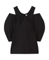 Jil Sander Gathered Cold-shoulder Top With Puff Sleeves In Black