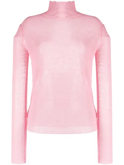 Jil Sander Semi-sheer Logo-patch Jumper In Pink