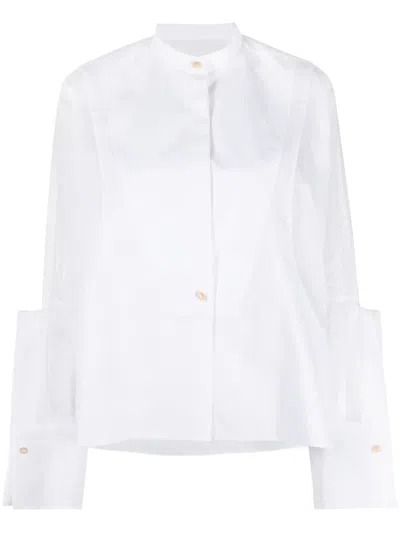 Jil Sander Collarless Cotton Button-down Shirt In White