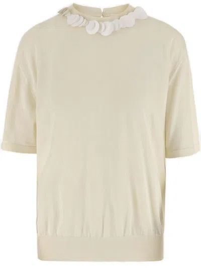 Jil Sander Sequin Embellished Crewneck T In Beige