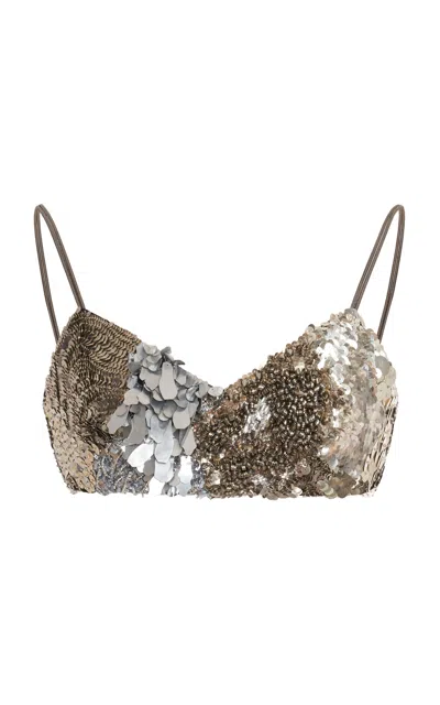 Jil Sander Sequin Embroidered Silk Blend Bra Top In Black