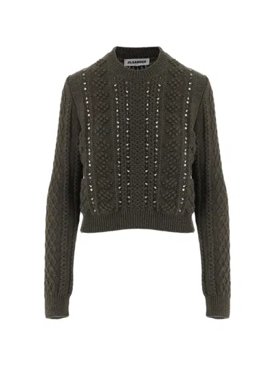 Jil Sander Sequin-embellished Cable-knit Sweater In Green