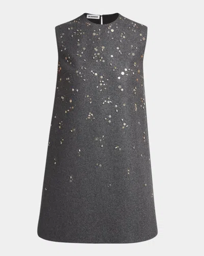 Jil Sander Sequin-embroidered Wool Shift Mini Dress In Lava Stone