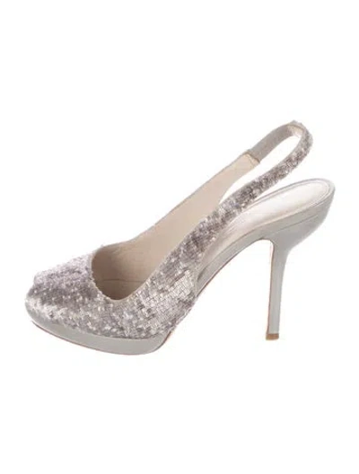 Pre-owned Jil Sander Sequins Slingback Pumps In Silver
