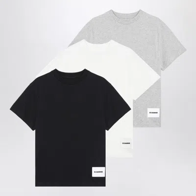 JIL SANDER JIL SANDER SET OF THREE COTTON T-SHIRTS WITH LOGO PATCH WOMEN