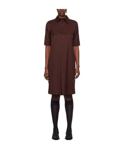Jil Sander Shearing Wool Short-sleeved Dress In Red