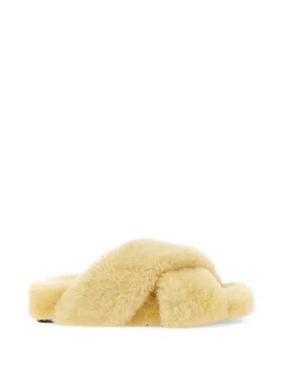 Jil Sander Plush Shearling Cross-over Sandal With Leather-covered Sole In White