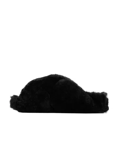 Jil Sander Shearling Crossover Slides In Black