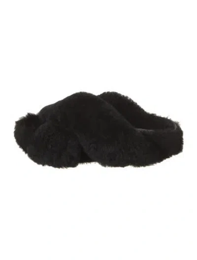 Pre-owned Jil Sander Shearling Slides In Black