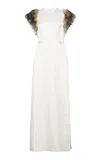 Jil Sander Shearling-trimmed Silk-blend Maxi Dress In White