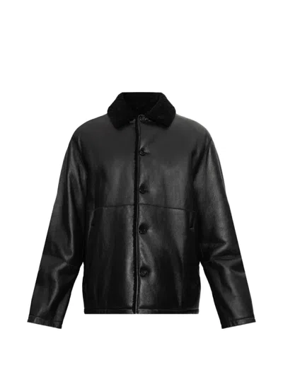 Jil Sander Shearling-collar Leather Jacket In Black