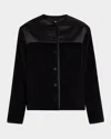 Jil Sander Sheep-shearling Satin-trim Collarless Jacket In Black