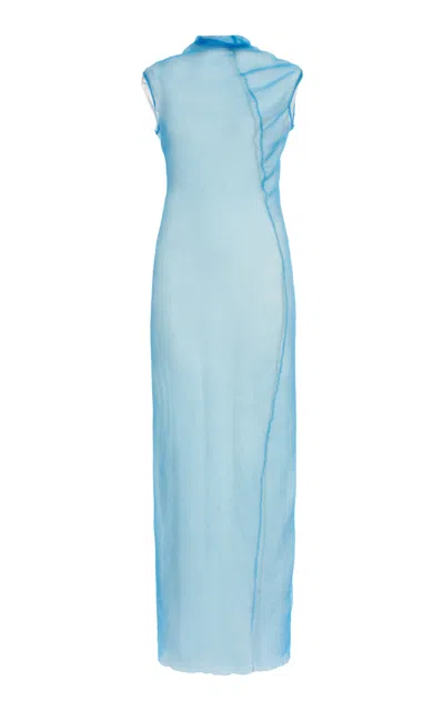 Jil Sander Sheer Double-layered Twisted Midi Dress In Blue