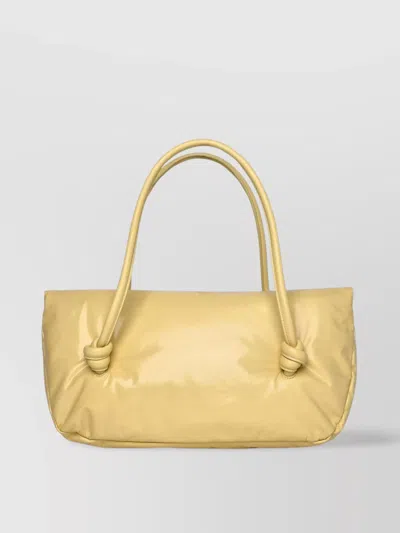Jil Sander Shimmering Leather Shoulder Bag With Knot Detail In Yellow