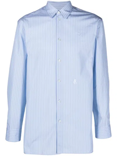 Jil Sander Fine-stripe-pattern Long-sleeved Shirt In Blue