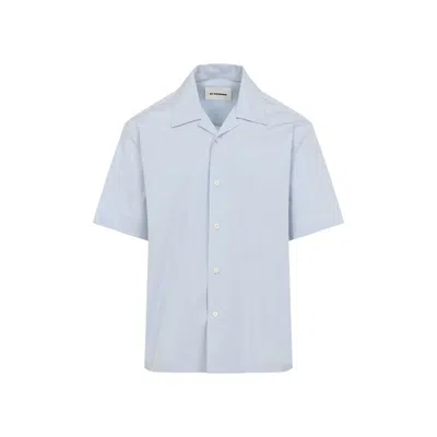 Jil Sander Cotton Shirt Bowling Collar Short Sleeves In Blue