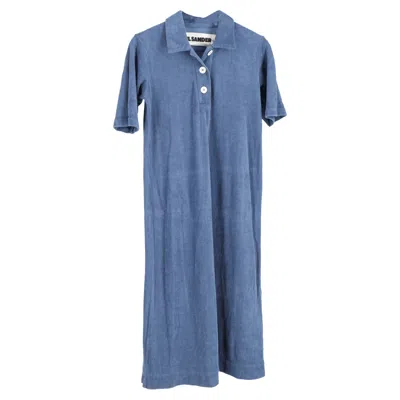 Jil Sander Shirt-collar Solid Midi Dress In Light Blue Cotton