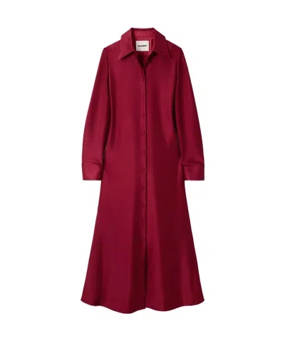 Jil Sander Satin Maxi Shirt Dress In Red