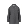 Jil Sander Relaxed Fit Grey Wool Shirt With Pearl Trim And Flap Pockets In Gray