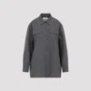 Jil Sander Relaxed Fit Grey Wool Shirt With Pearl Trim And Flap Pockets In Gray