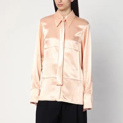 Jil Sander Shirt With Pink Tie In Shiny Viscose Blend In Neutral