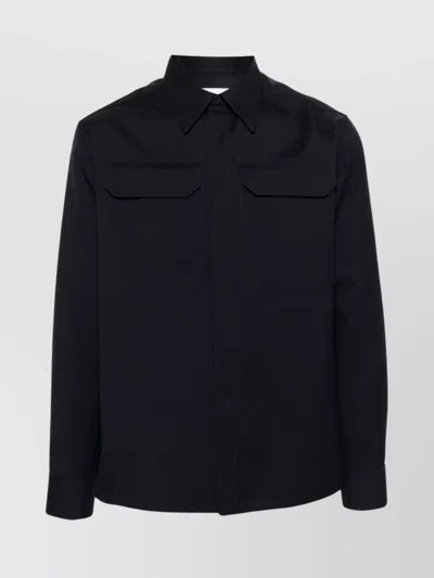 Jil Sander Pointed-collar Gabardine Overshirt In Blue