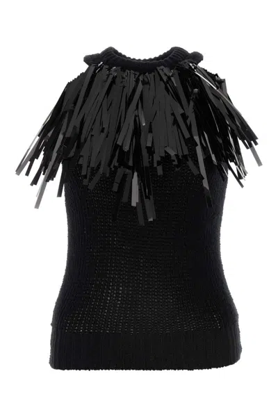 Jil Sander Stretch Cotton Top Featuring Fringe Detailing In Black
