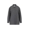 Jil Sander Relaxed Fit Grey Wool Shirt With Pearl Trim And Flap Pockets In Gray