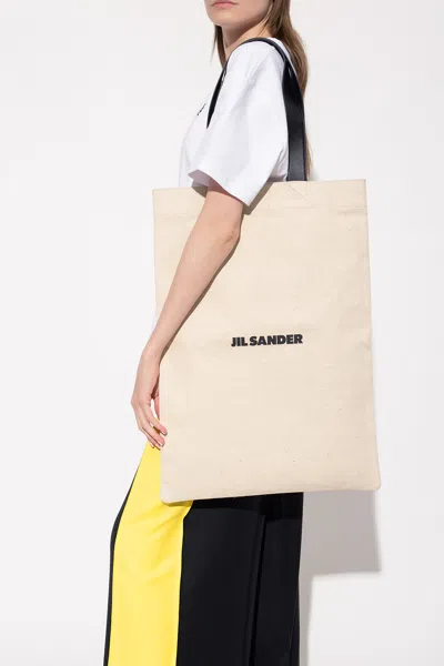 Jil Sander Logo Printed Tote Bag In Cream