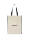 Jil Sander Natural White Cotton Border Book Tote Bag In Multicolor
