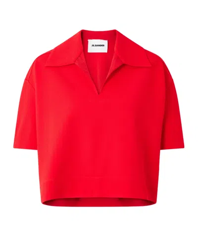 Jil Sander Cropped Crepe Polo Shirt In Red