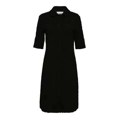 Jil Sander Short Shirt Dress Flower Viscose In Black