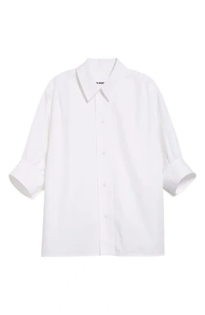Jil Sander Short Sleeve Cotton Poplin Button-up Shirt In White