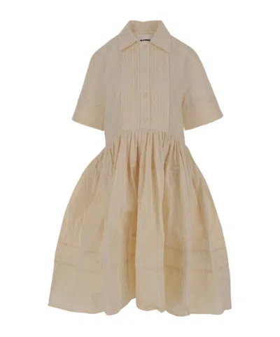 Jil Sander Short-sleeve Midi Dress In Beige