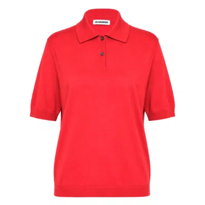 Jil Sander Short Sleeve Extrafine Polo In Red