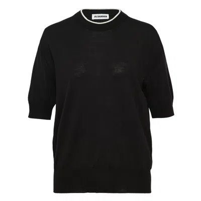 Jil Sander Short Sleeve Jumper Superfine Merino In Black