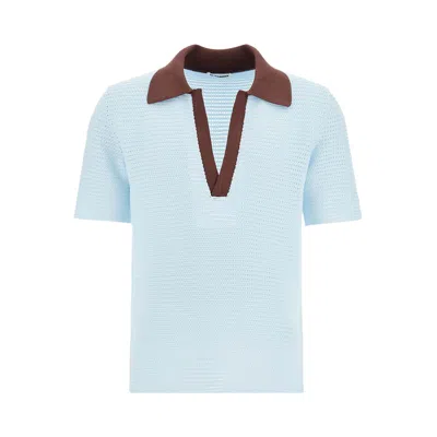 Pre-owned Jil Sander Short-sleeve Knit Polo 'powder Blue' | Men's Size 54