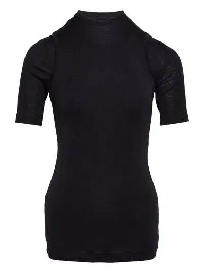 Jil Sander Short-sleeve Mock-neck Top In Black