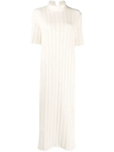 Jil Sander Short-sleeve Ribbed-knit Dress In Neutrals