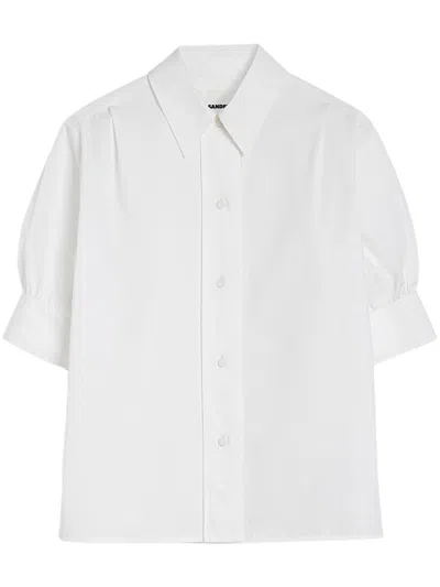 Jil Sander Short Sleeve Ruffled Mini Shirt For Women In White