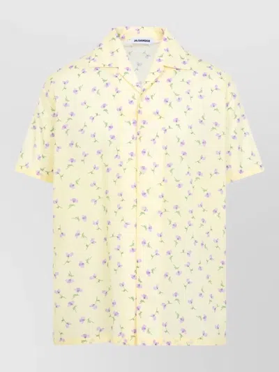 Jil Sander Short Sleeve Shirt Floral Pattern Spread Collar In Multi