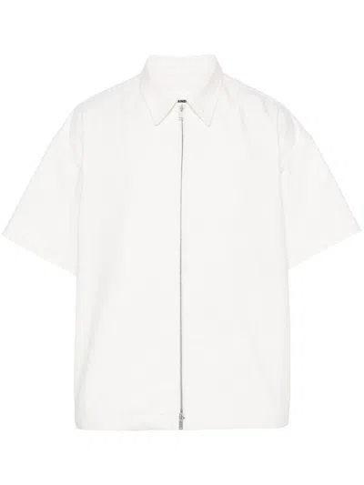 Jil Sander Short-sleeved Cotton Shirt With Zip Opening In Beige