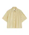 Jil Sander Short-sleeved Cropped Silk And Nylon Canvas Shirt With Side Slits In Nude